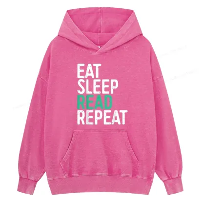 Pagewings Eat Sleep Read Repeat Unisex Washed Hoodie