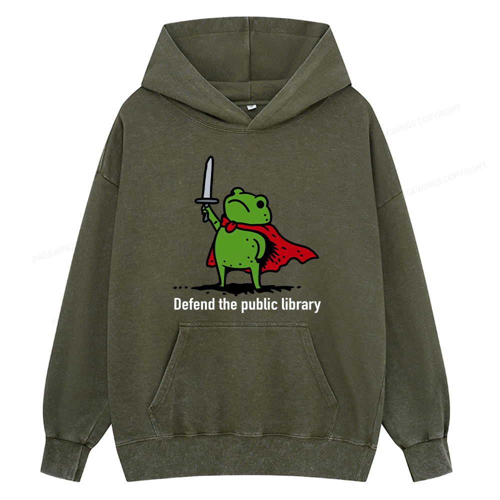 Pagewings Defend The Public Library Unisex Washed Hoodie