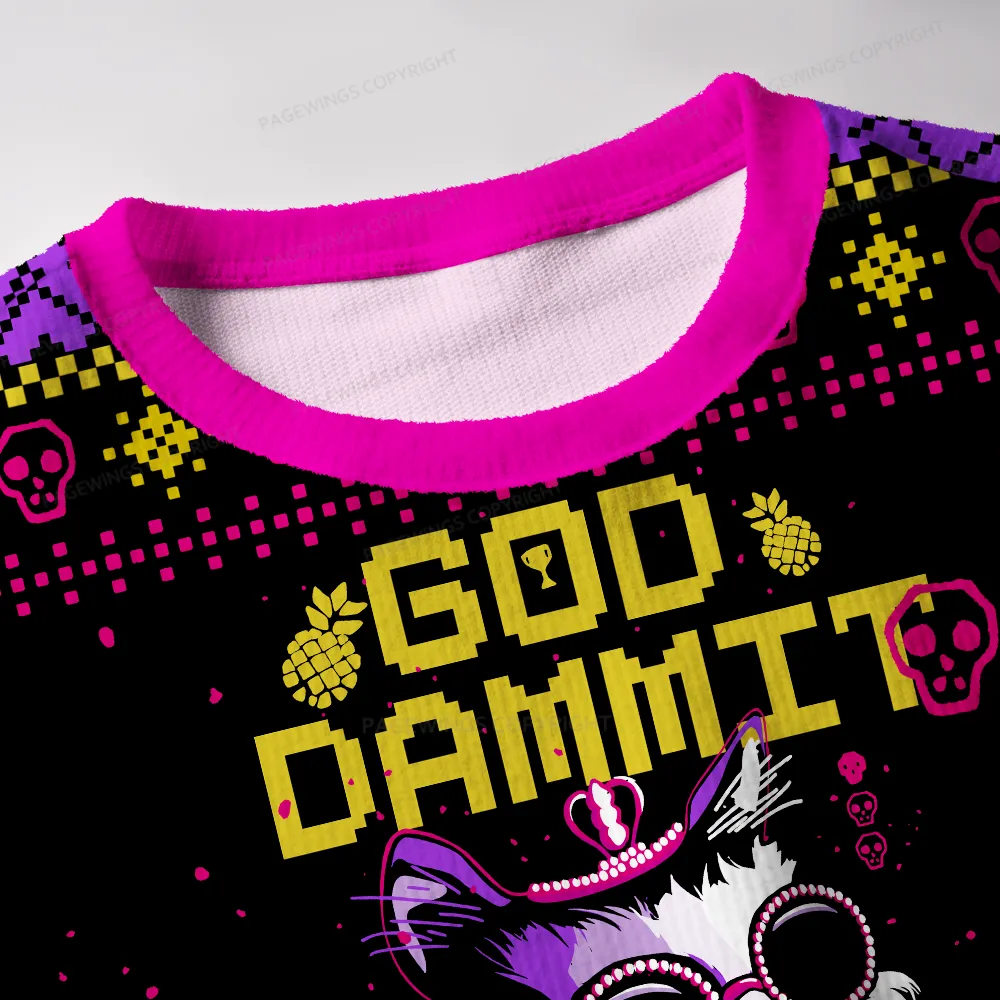 Pagewings God Dammit Donut Unisex Ugly Knit Sweatshirt