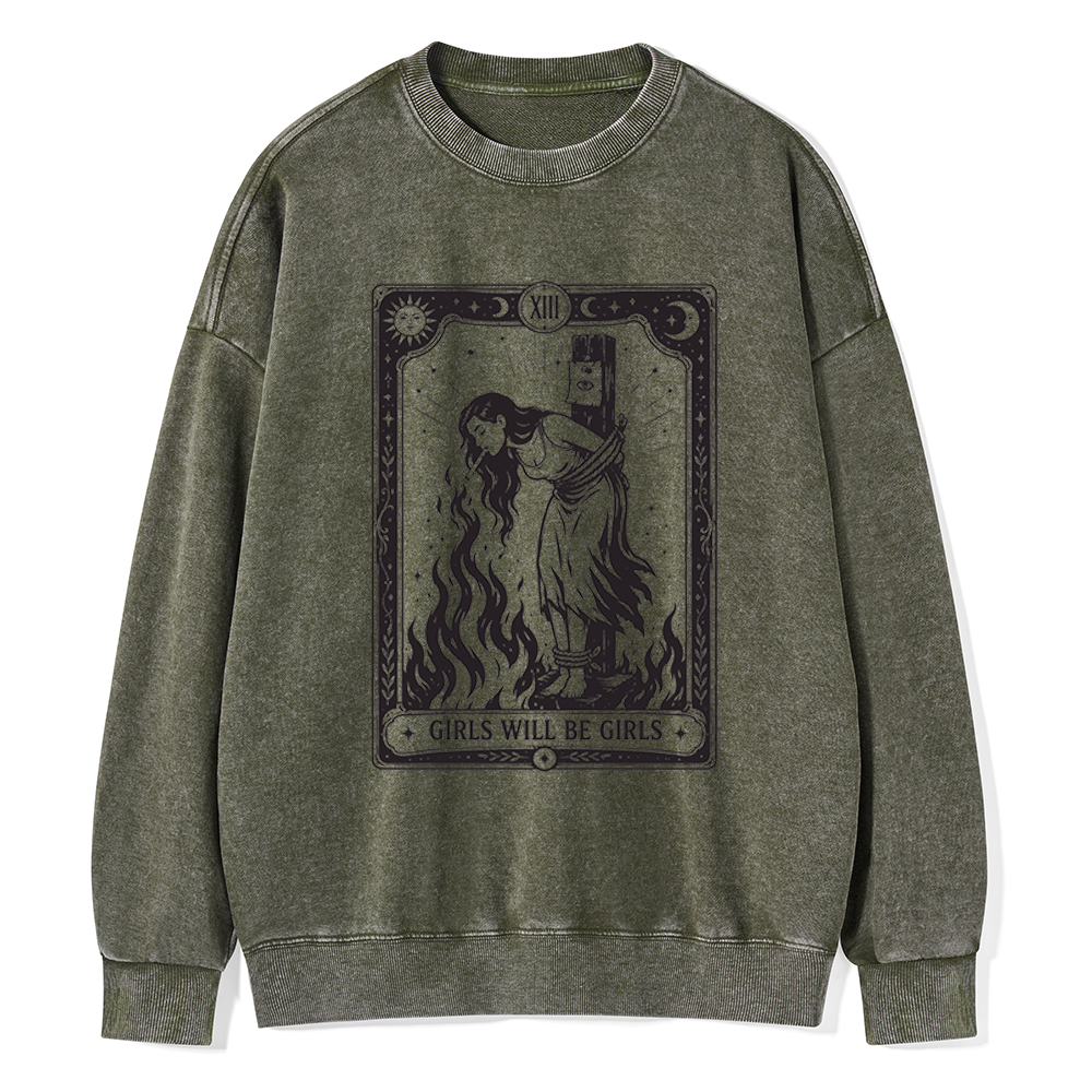 Pagewings Girls Will Be Girls Unisex Washed Sweatshirt