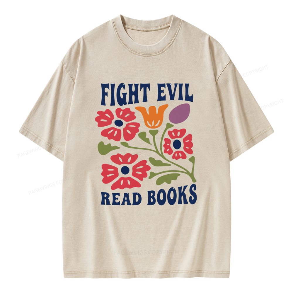Pagewings Fight Evil Read Books Unisex Washed T-shirt