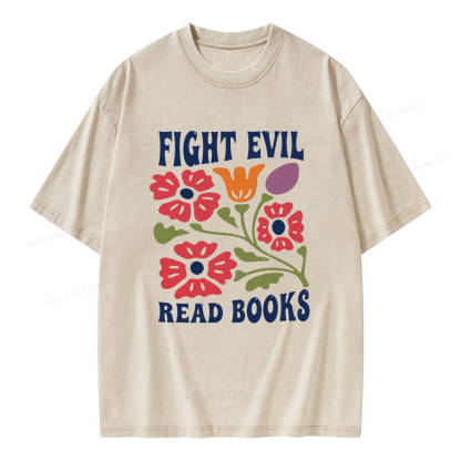 Pagewings Fight Evil Read Books Unisex Washed T-shirt
