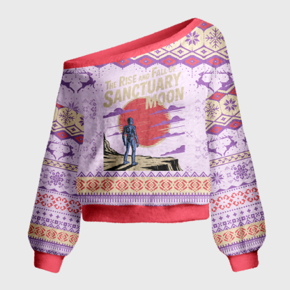 Pagewings Sci Fi Bookish Off Shoulder Ugly Knit Sweater