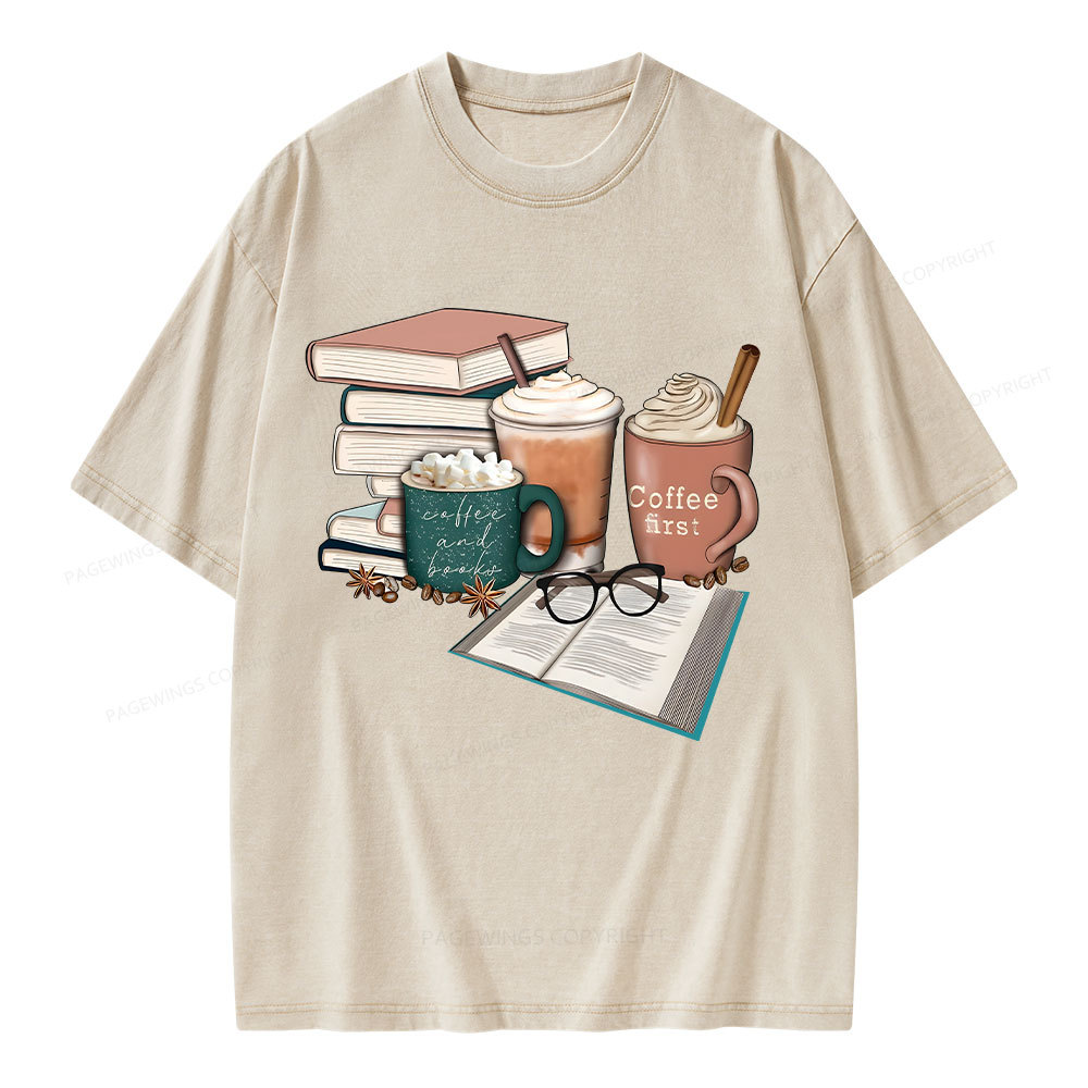Pagewings Books Lover Coffee Unisex Washed T-shirt