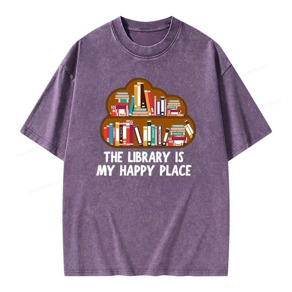 Pagewings The Library Is My Happy Place Unisex Washed T-shirt