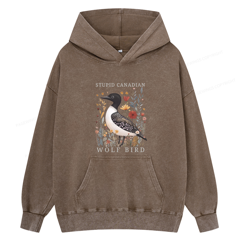 Pagewings Stupid Canadian Wolf Bird Unisex Washed Hoodie