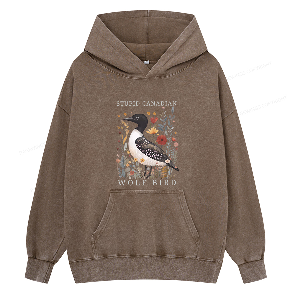 Pagewings Stupid Canadian Wolf Bird Unisex Washed Hoodie