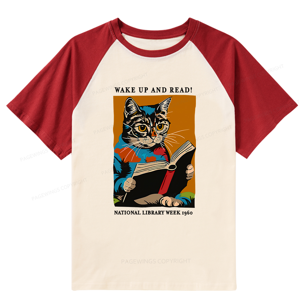 Pagewings Cat Reading Poster Raglan T-shirt