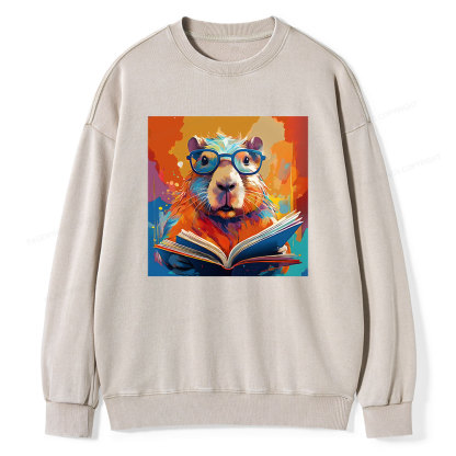 Pagewings Reading Capybar Unisex Washed Sweatshirt