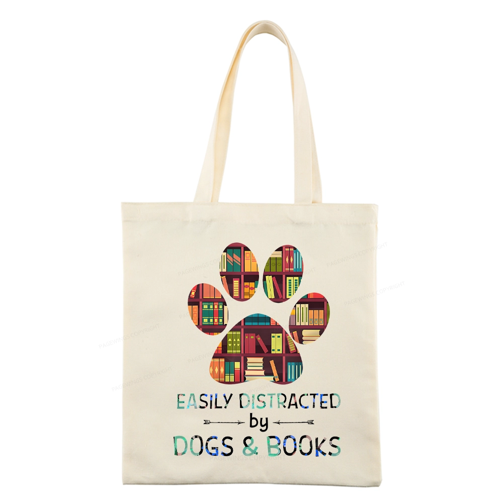 Pagewings Easily Distracted By Dogs And Books Tote Bag