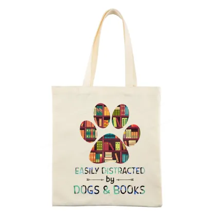 Pagewings Easily Distracted By Dogs And Books Tote Bag