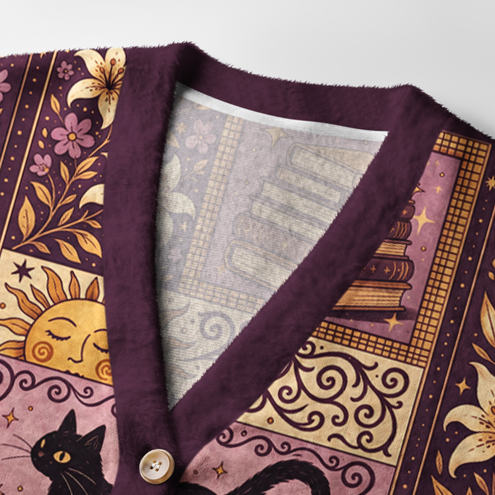 Pagewings Cat Book Lover Light Knit Unisex Cardigan Sweaters