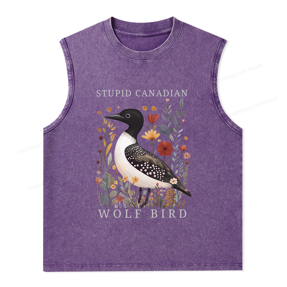 Pagewings Stupid Canadian Wolf Bird Unisex Washed Tank Top