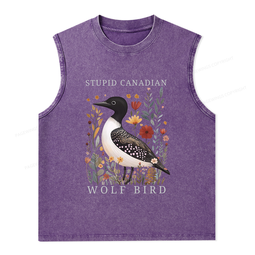 Pagewings Stupid Canadian Wolf Bird Unisex Washed Tank Top