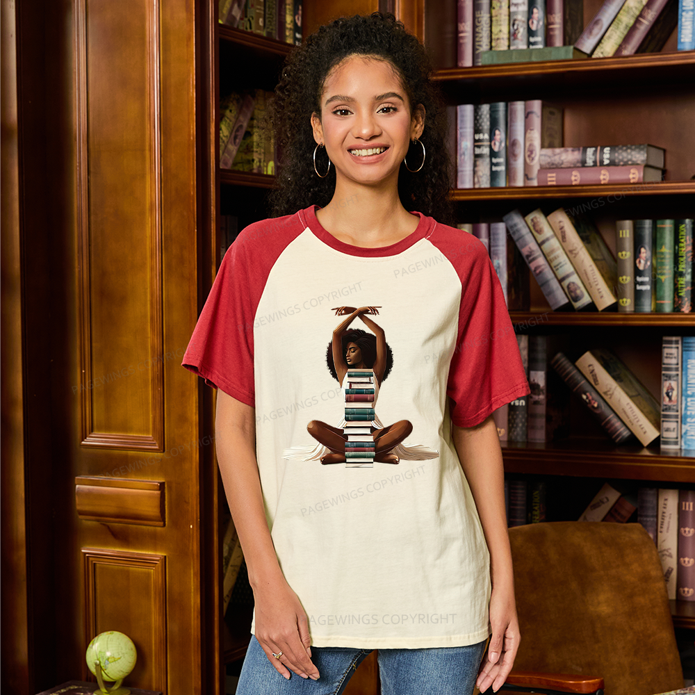 Pagewings Black Girl Reading Raglan T-shirt