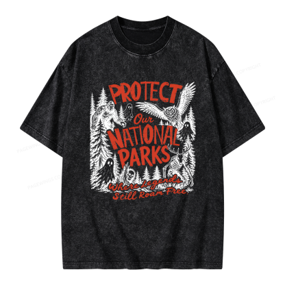 Pagewings Protect National Parks Unisex Washed T-shirt