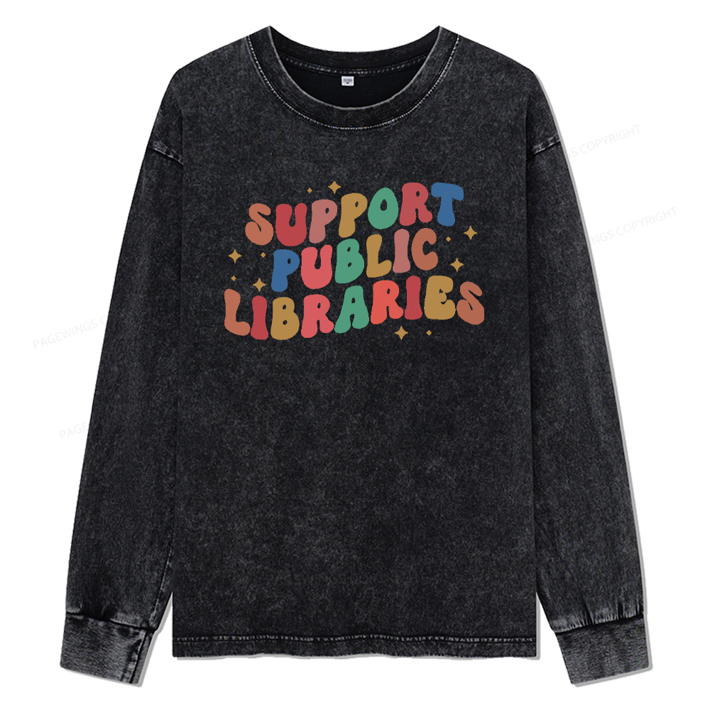Pagewings Public Library Sweatshirt Unisex Washed Long Sleeve T-shirt