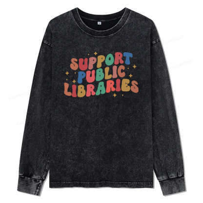 Pagewings Public Library Sweatshirt Unisex Washed Long Sleeve T-shirt
