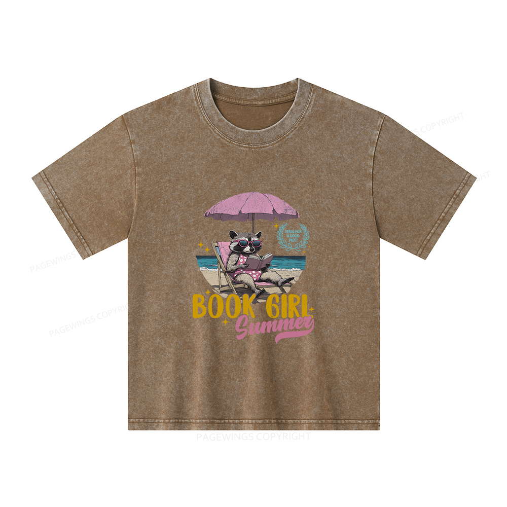 Pagewings Book Girl Summer Unisex Kids Washed T-shirt