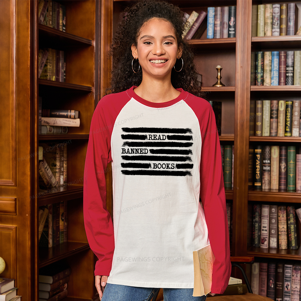 Pagewings Read Banned Books Bookworm Librarian Long Sleeve Raglan T-shirt