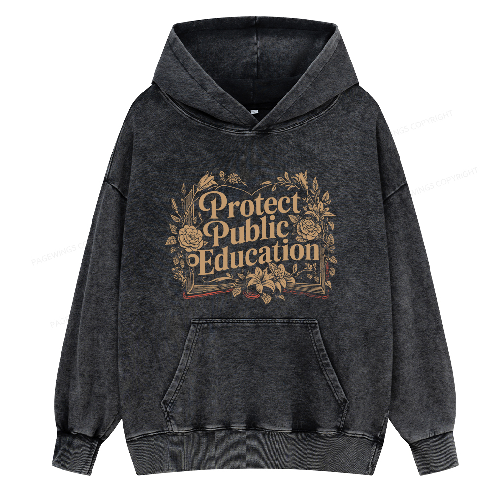 Pagewings Protect Public Education Unisex Washed Hoodie
