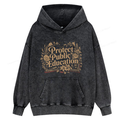 Pagewings Protect Public Education Unisex Washed Hoodie