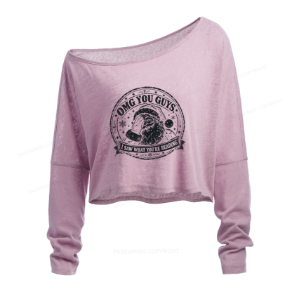 Pagewings OMG You Guys I Saw What You’re Reading Slouchy Long Sleeve Off Shoulder T-shirt