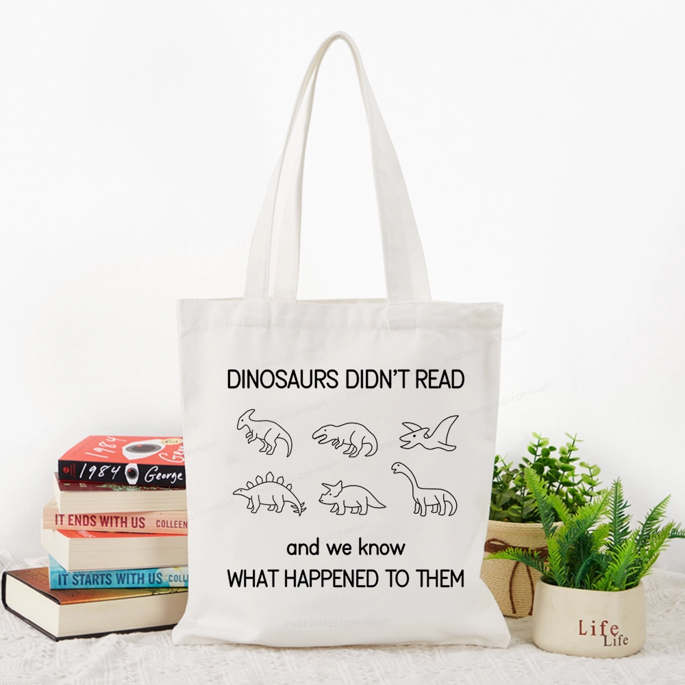 Pagewings Dinosaur Didn't Read Book Tote Bag