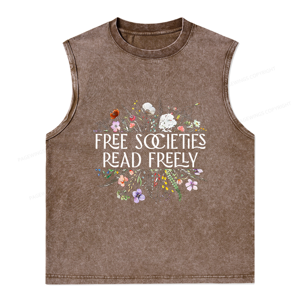 Pagewings Free Societies Read Freely Unisex Washed Tank Top