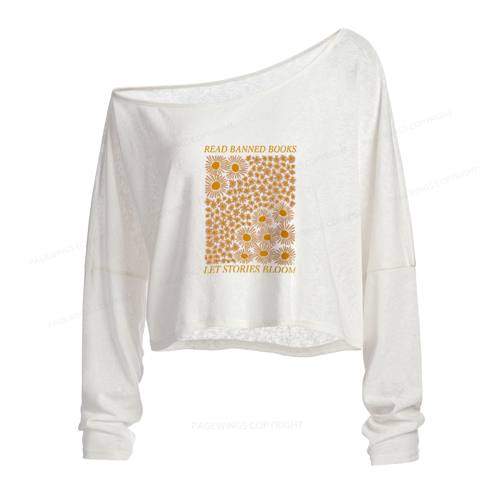 Pagewings Read Banned Books Slouchy Long Sleeve Off Shoulder T-shirt