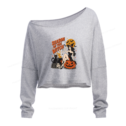 Pagewings Season Of The Witch Slouchy Long Sleeve Off Shoulder T-shirt