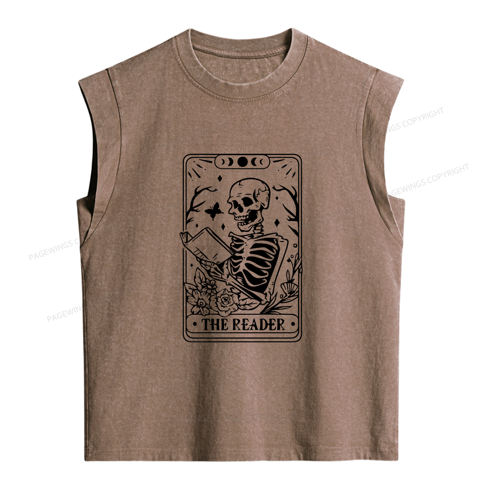 Pagewings Halloween The Reader Tarot Card Women's Washed Tank Top
