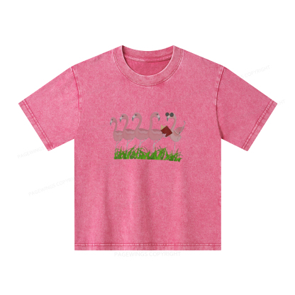 Pagewings Funny Flamingo Reading Book Unisex Kids Washed T-shirt