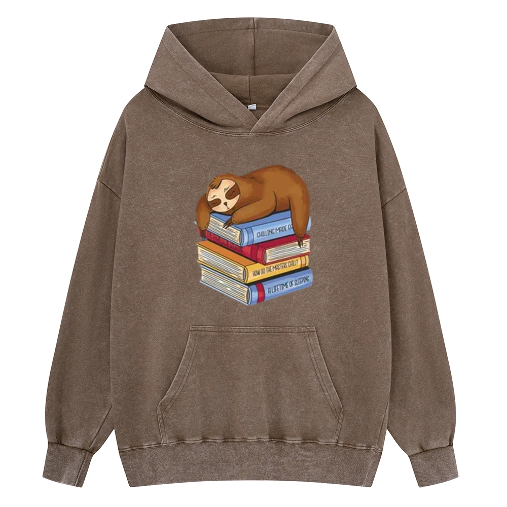 Pagewings Sloth And Book Unisex Washed Hoodie