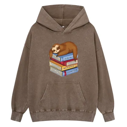 Pagewings Sloth And Book Unisex Washed Hoodie