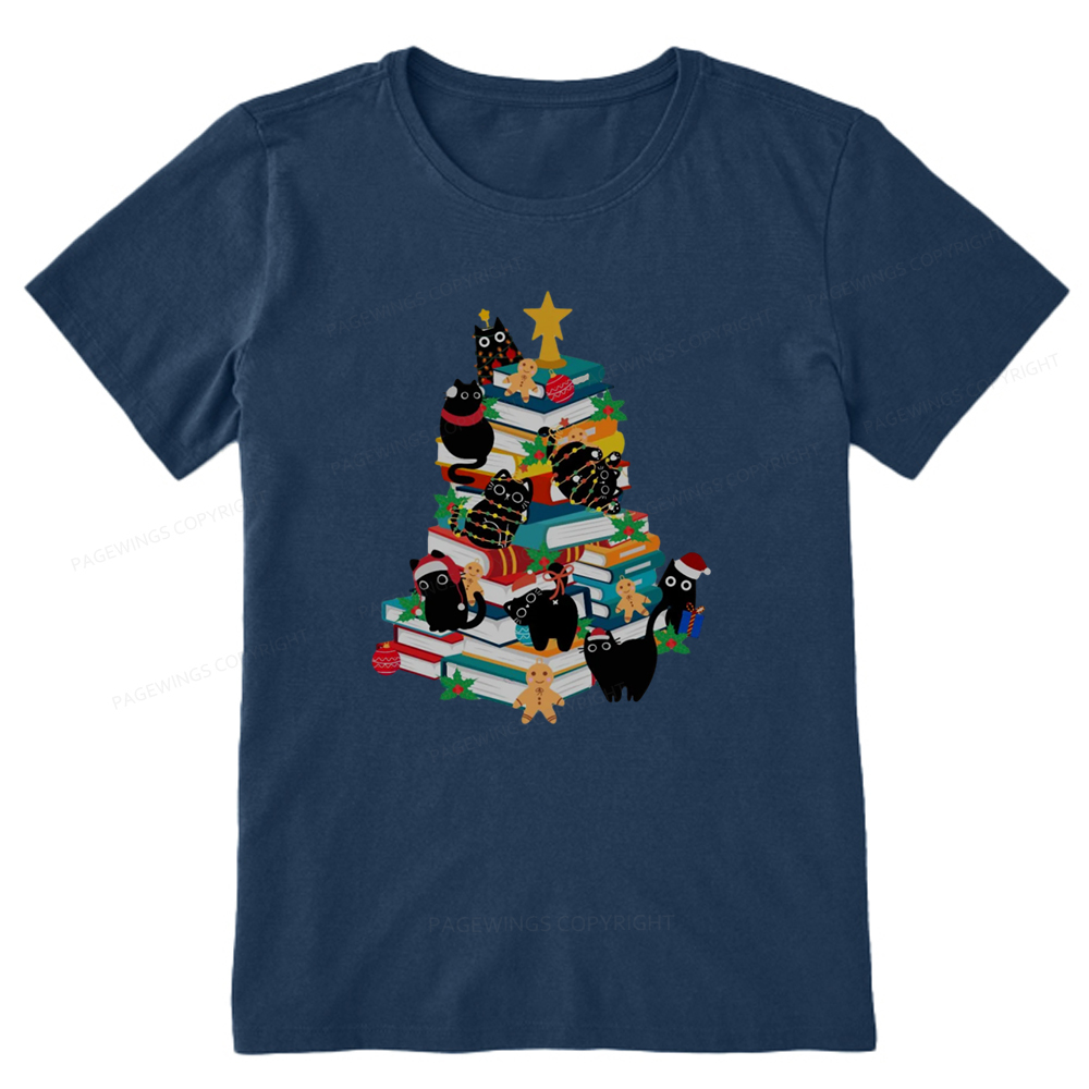 Pagewings Cute Cats Books Christmas Tree Unisex Classic T-shirt