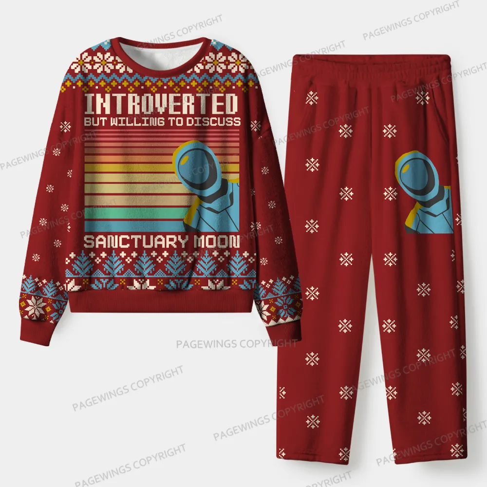Pagewings Introverted But Willing To Discuss Sanctuary Moon Unisex Flannel Pajama Set
