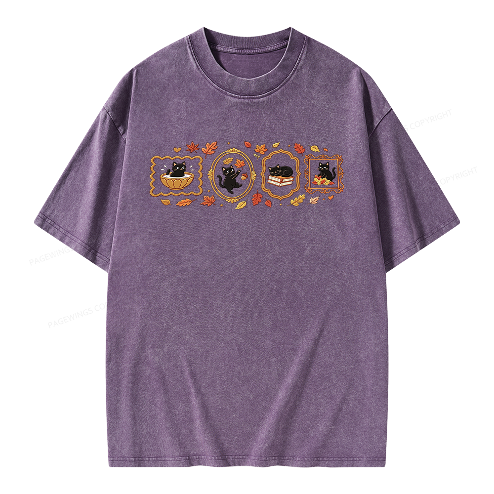 Pagewings Black Cat Pumpkin Unisex Washed T-shirt