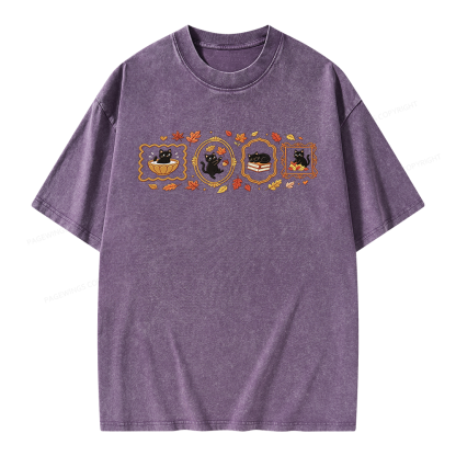 Pagewings Black Cat Pumpkin Unisex Washed T-shirt