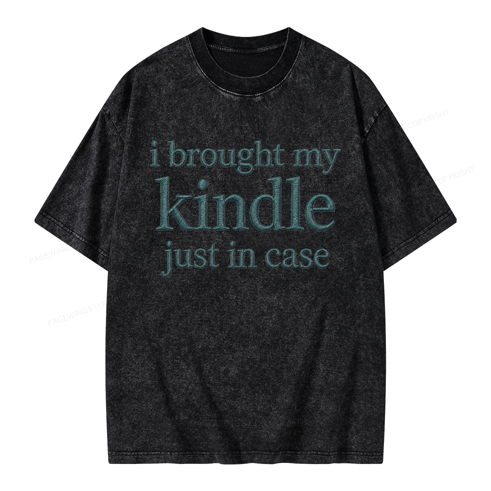 Pagewings Embroidered I Brought My Kindle Unisex Washed T-shirt