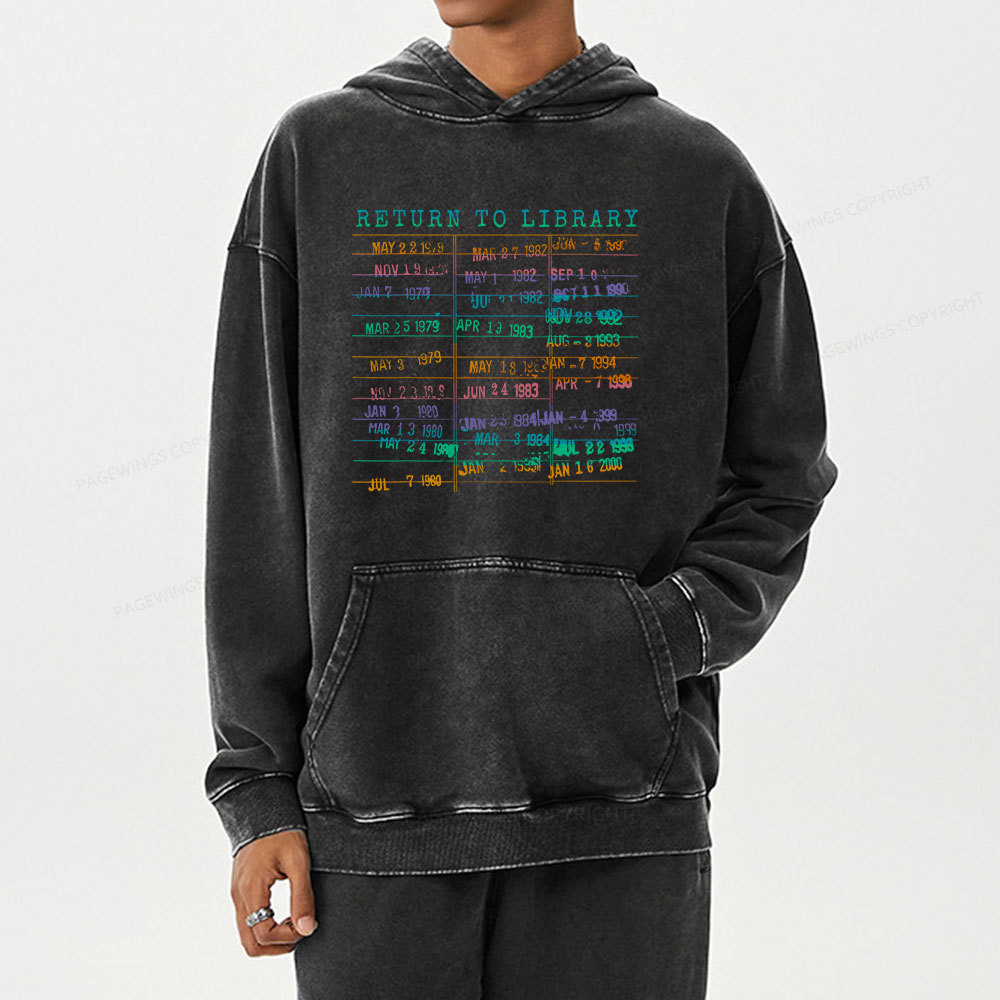 Pagewing Vintage Library Rainbow Unisex Washed Hoodie
