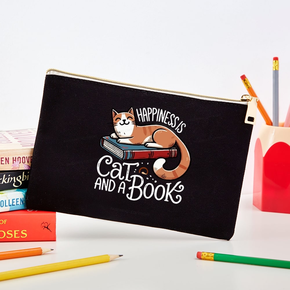 Pagewings Happiness Is A Cat And A Book Unisex Pouch