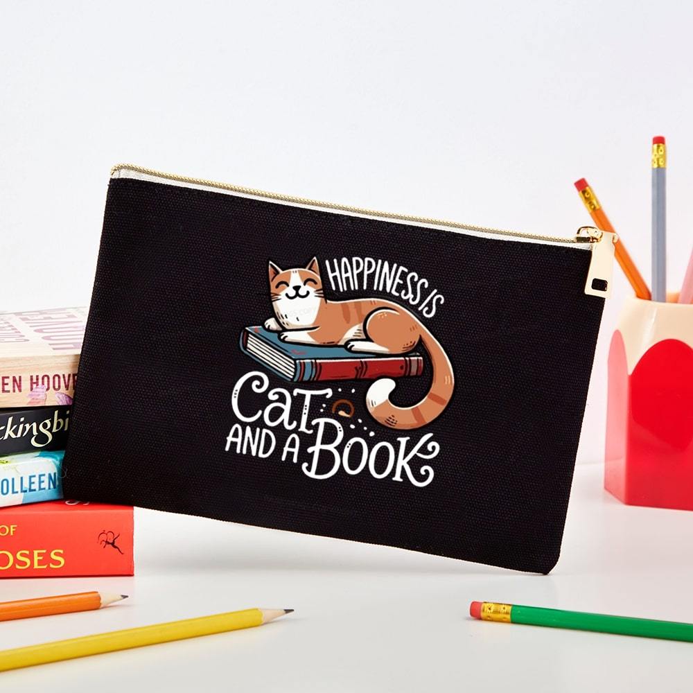 Pagewings Happiness Is A Cat And A Book Unisex Pouch
