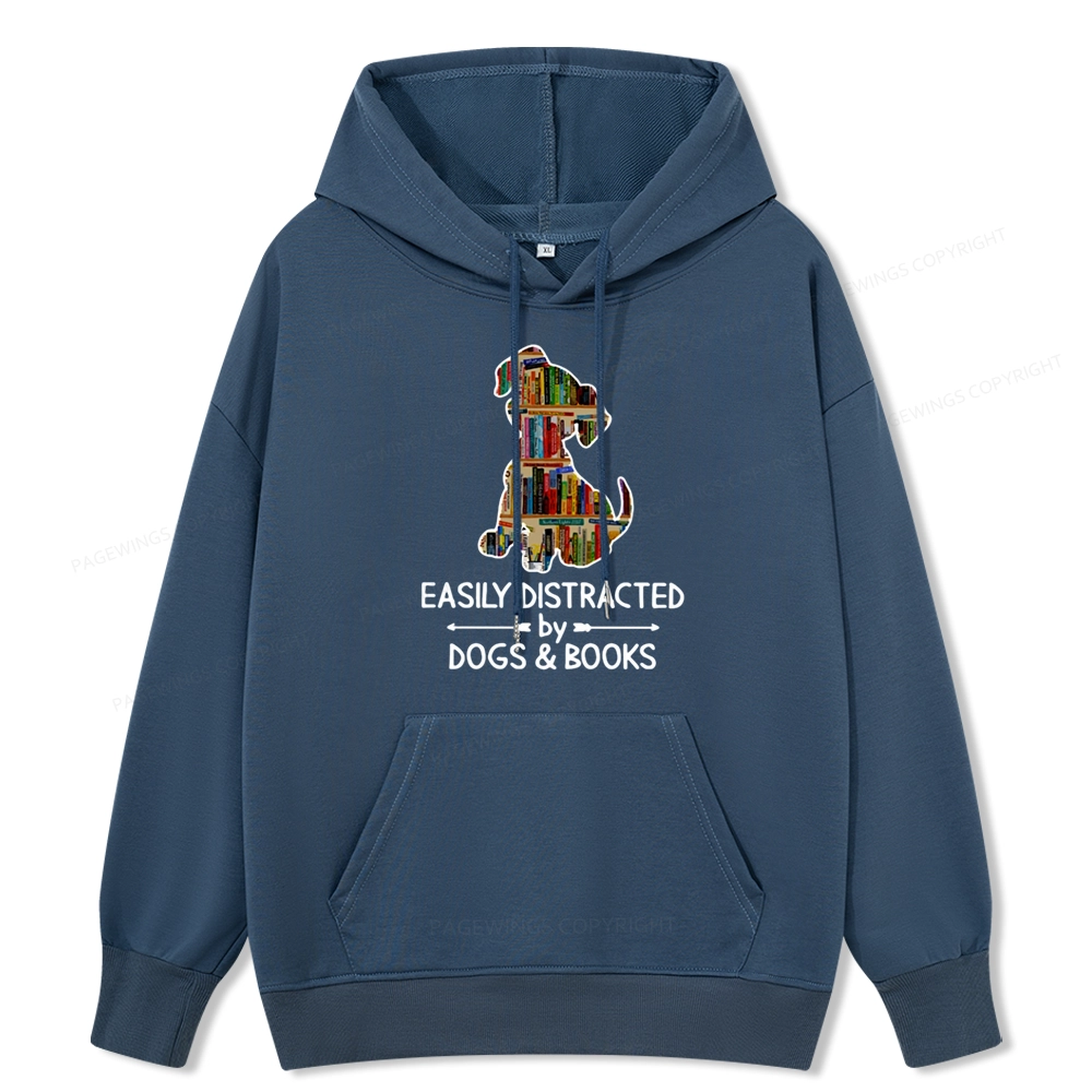 Pagewings Easily Distracted By Dogs And Books Unisex Classic Hoodie