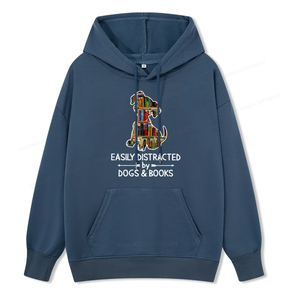 Pagewings Easily Distracted By Dogs And Books Unisex Classic Hoodie