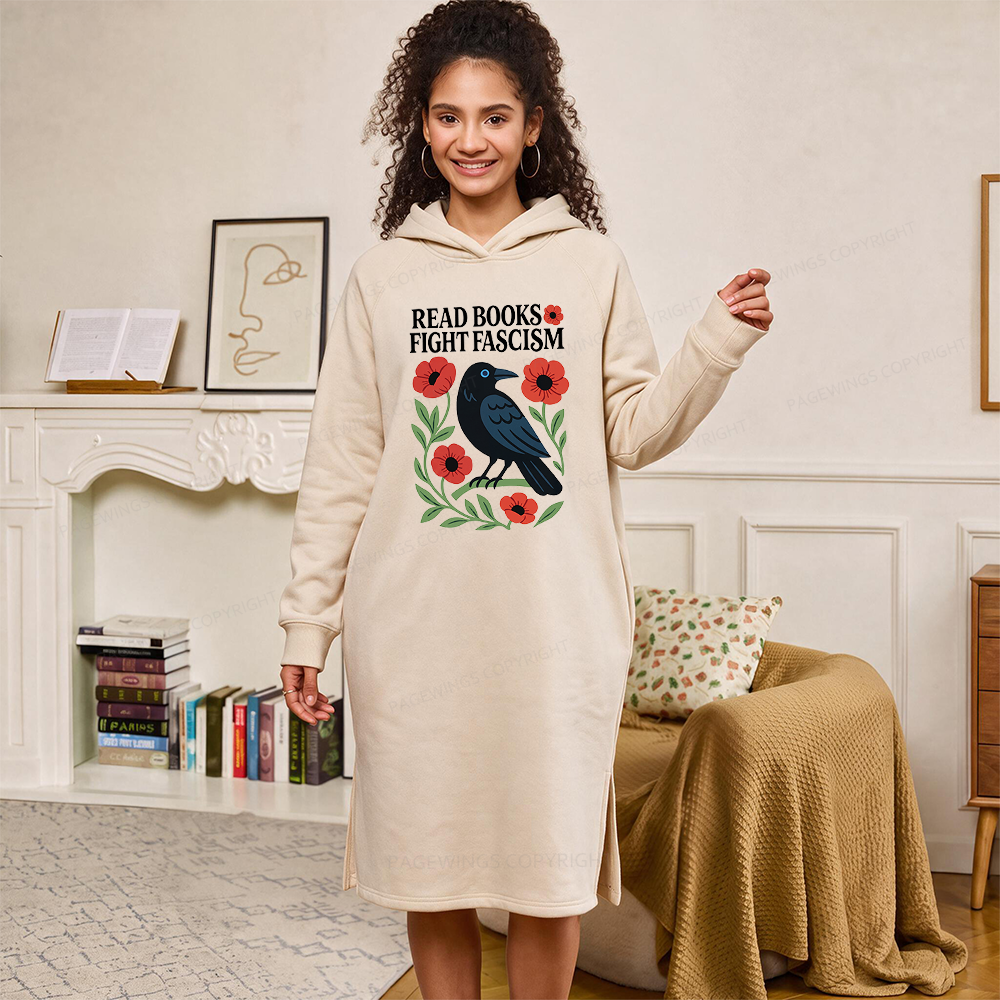 Pagewings Read Books Fight Fascism Side-Slit Fleece Hoodie Dress