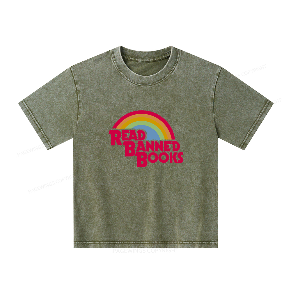 Pagewings Read Banned Books Unisex Kids Washed T-shirt