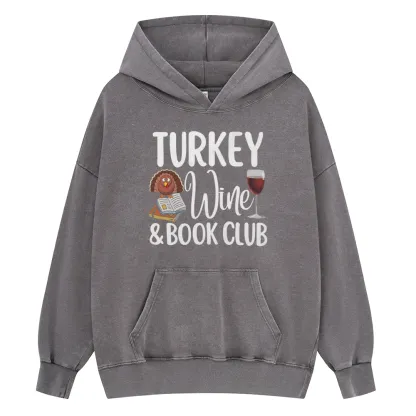 Pagewings Book Club Wine Unisex Washed Hoodie