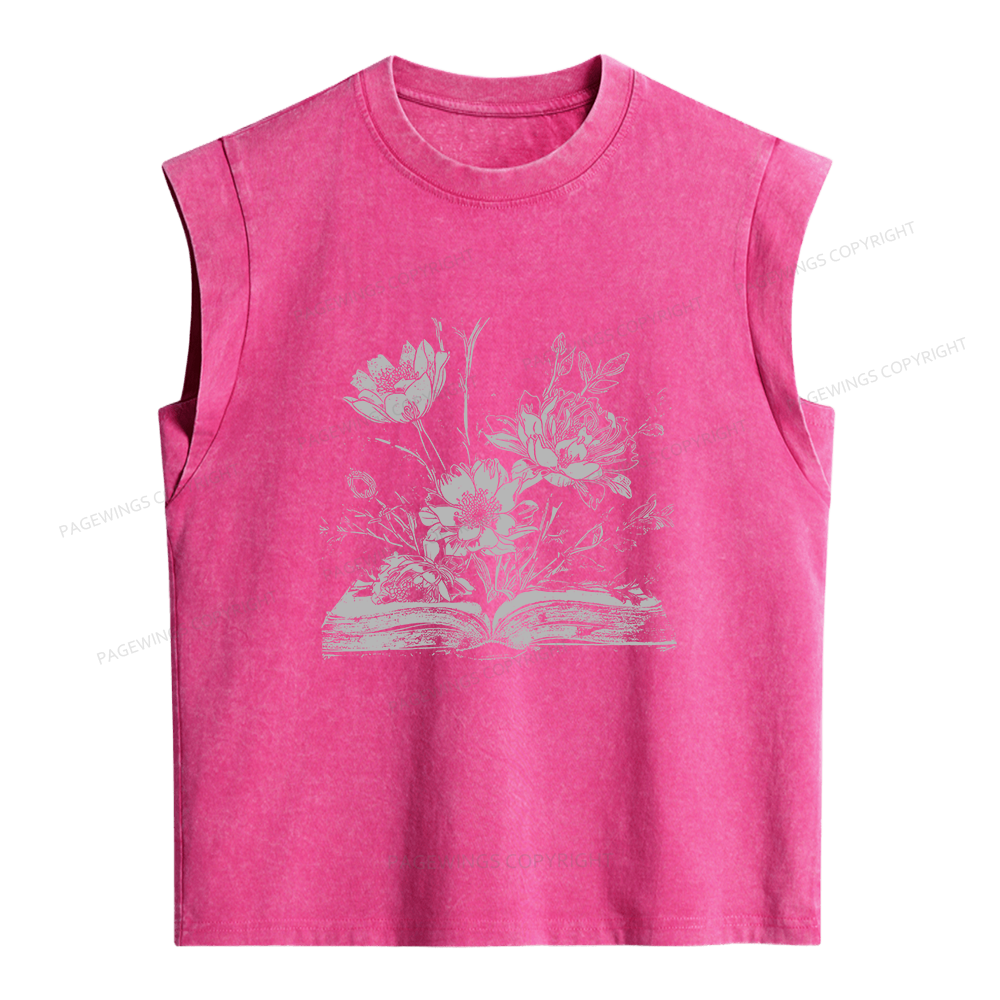 Pagewings Book and Flowers Women's Washed Tank Top