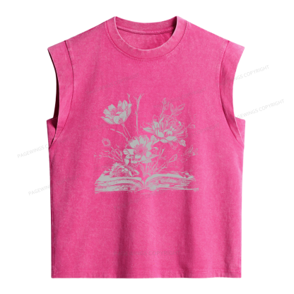 Pagewings Book and Flowers Women's Washed Tank Top